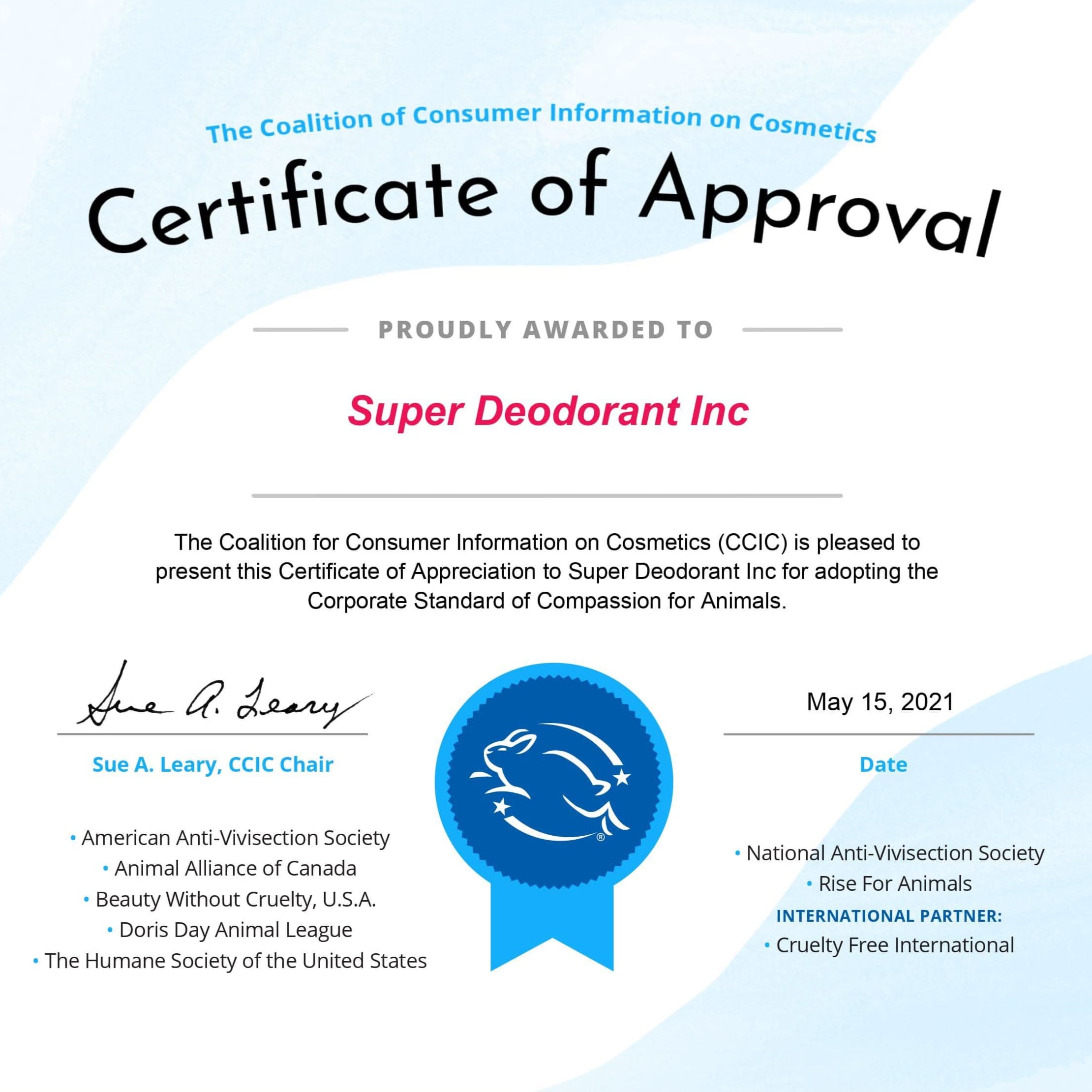 Leaping Bunny certified natural deodorant